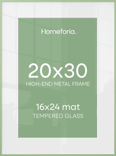 Image of Homeforia 20x30 Frame Sage Green, High End Metal 20x30 Picture Frames with Mat 16x24 inch Photo, 20 x 30 Sage Green Poster Frame Matted to 16 by 24 Art, 30x20 Frame, Tempered Glass, Wall Kit, Set of 2