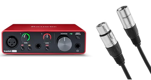 Focusrite Scarlett Solo (3rd Gen) USB Audio Interface with Pro Tools | First & Amazon Basics XLR Male to Female Microphone Cable - 10 Feet, Black