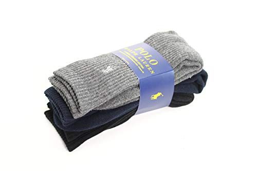 Polo Ralph Lauren Mens Socks 3 Pack Twisted Crew (Black/Navy/Grey, 10-13)