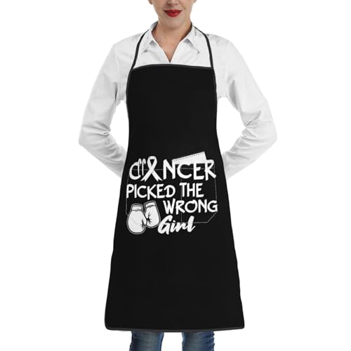 nopicsn Cancer Picked The Wrong Girl Lung Cancer Apron for cooking with Pockets Women Men Kitchen Chef Funny Aprons