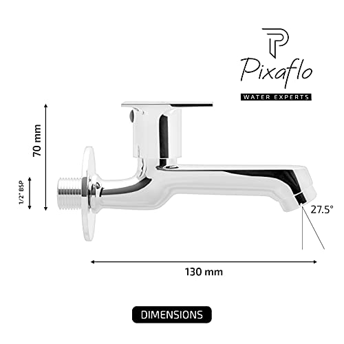 Pixaflo Brass Long Body Bib Cock Tap with Wall Flange | Chrome (Sea, 2)