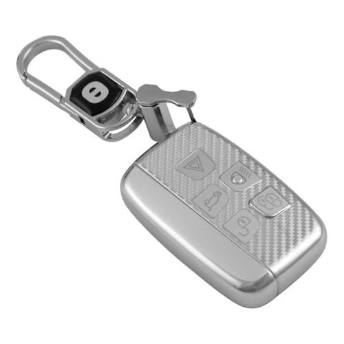Image of keyzone Silverstar TPU Smart Key Cover with Keychain made for Jaguar XF, XJ, XE, F-PACE, F-Type, made for Range Rover Evoque, Velar, Discovery, LR4, Sport, 5-Button smart key (Silver)