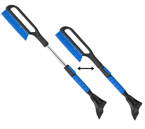 Product Image of the 34.5' Snow Brush & Ice Scrapers for Car Windshield with Foam Grip for Cars Extendable, SUV, Trucks - Detachable Сar Scraper - No Scratch - Heavy Duty Handle, Snow Broom, Remover, Easy Scraper, Blue