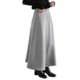 [one's one] ワンズワン スカート マキシ 丈 裏 起毛 秋冬 ロング 暖かい ゆったり ハイ ウエスト a ライン ウエスト ゴム レディース (グレー,XL)