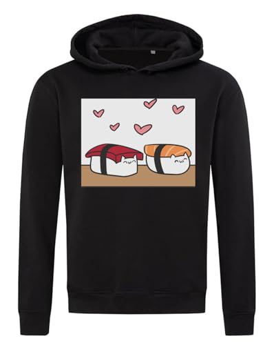 Sweat à capuche Sushi in Love Art noir résistant au lavage pour éviter les vêtements déformés