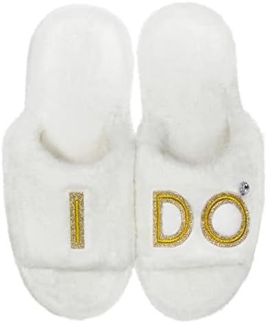 TOPDesign Women's I Do Slide Slippers, Bridal Flats, Wedding Tote, Bachelorette Shower Engagement Proposal Honeymoon Gifts for Bride, Bride to Be, Future Mrs, Wifey