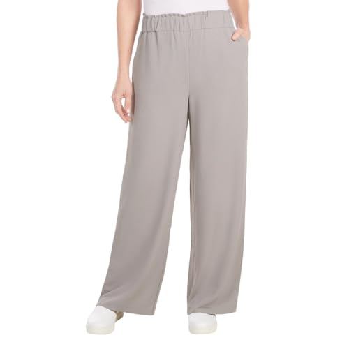 Hilary Radley Women's Wide Leg Crinkle Pants With Elasticwaistband (Gray, S), Small