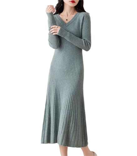 100% Merino Wool Long Sweaters Women's V-Neck Long Sleeved Knitted Pullover Pit Strips Slim Thick Tops