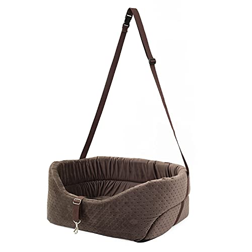 BOUTIQUE ZOO Hunde Autositz Universal Waschbar Abriebfest, Autositz Hund für Vordersitz, Beifahrersitz, Rückbank, Hundebett Hundetasche, M: 51 cm x 40 cm, Braun - Wildlederimitat