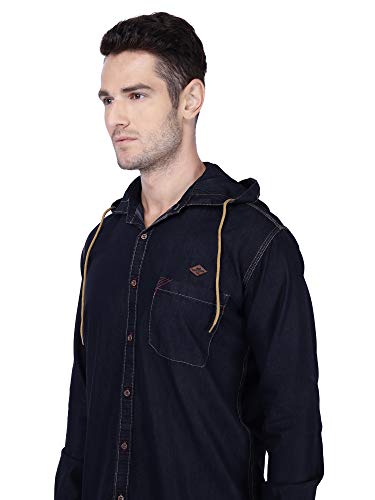Image of Kuons Avenue Men's Denim Hooded Casual Shirt | Full Sleeve | Regular Fit | Hooded Collar - Stylish Everyday Wear