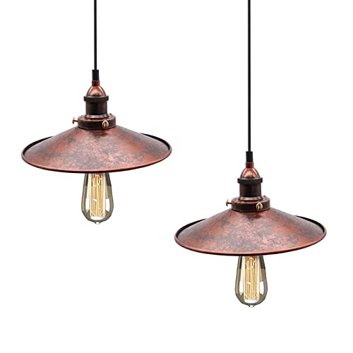 HTRUIYATY 2pcs E27 Lampada a Sospensione Vintage Industriale In Ferro Interni Lampadari Paralume Pendente da Cucina Ristorante Attico Lampadario (26 cm)