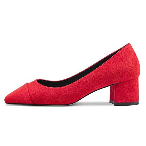 Castamere Women Chunky Block Mid Heel Cap Toe Slip-on Pumps Basic Classic Dress 2.0 Inches Heels3