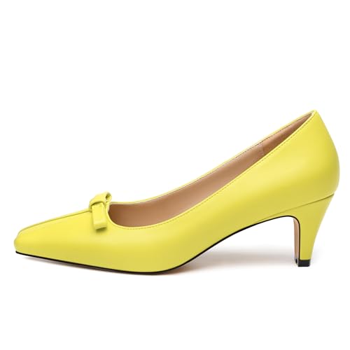 Womens Heeled Pump Shoes, Square Toe Mid Chunky Heel Shoes for Women, Bowtie Dress Pumps for Women 2"2