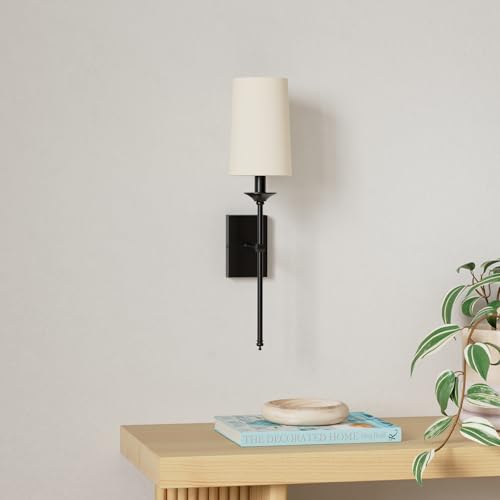 Image of Rechargeable Battery Operated Wall Sconces Set of 2,Easy to Install Cordless Wall Lamps with Bulbs and Remote, Dimmable Black Wall Sconce for Living Room Decor