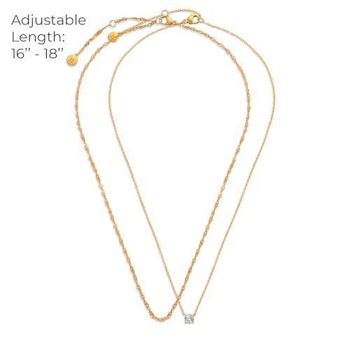 Gold Necklaces Set - Tarnish Proof and Hypoallergenic Layered Thick Gold-Plated Necklaces with Optional Finest Cubic Zirconia Stone- Extension, Strong Lobster Hook, White or 18K Yellow Gold3