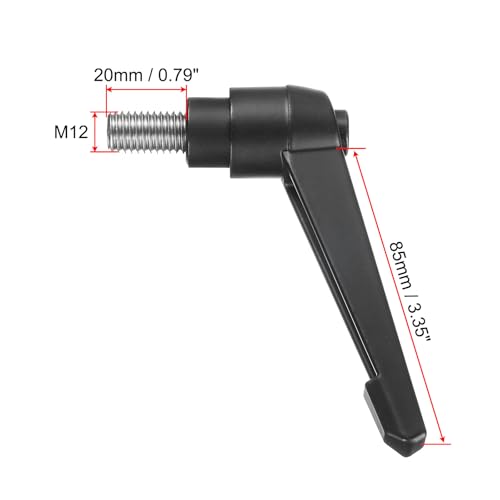 Image of uxcell Adjustable Clamping Lever Handle M12 x 20mm Metric 304 Stainless Steel Male Threaded Stud Hand Knobs Push Button Ratchet Rotating Screw Handles Bolts with Locking Lever Black