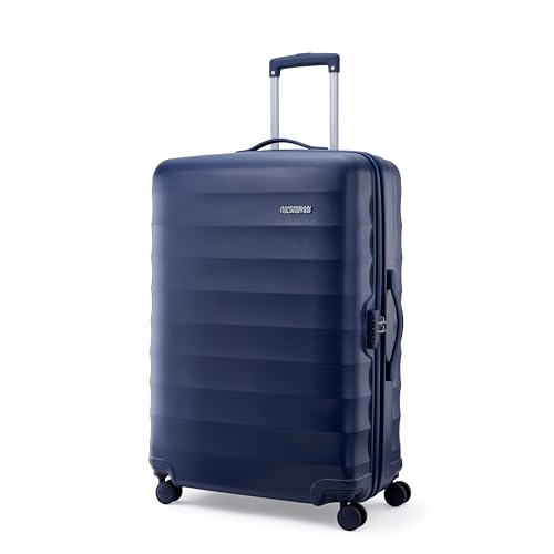 Image of American Tourister Barcelona | Check-in Trolley Bag (79 cm) | 360 8 Wheel Travel Luggage | Hard Case Polycarbonate Suitcase | Mounted Combination Lock | Midnight Blue