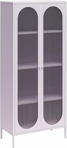 Mr. Kate Luna Tall 2-Door Accent Cabinet with Fluted Glass, Lilac