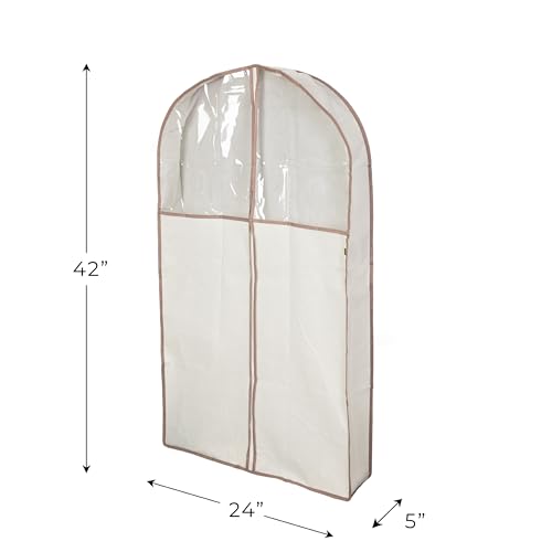 Smart Design Gusseted Garment Bag Hanger - (24 x 42 Inch) - Clothing Storage Cover - Includes Zipper Closure & Travel Loop - Suits, Dresses Travel Closet Organization - [Beige] - Thumbnail 4