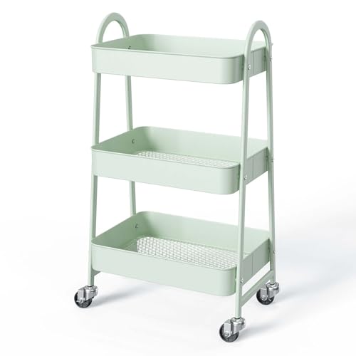 3 Tier Rolling Cart Organizer, Multi-Functional Storage Trolley w...