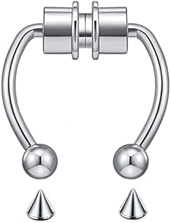 Magnetic Septum Piercing Fake Nose Rings Horseshoe Stainless Steel Faux Fake Nose Septum Rings Non-Pierced Clip On Nose Hoop Rings for Women Men