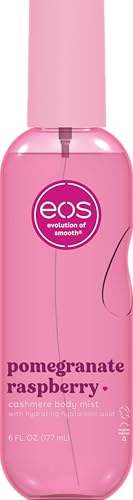 Image of eos Cashmere Body Mist, Pomegranate Raspberry, body spray for women, hair mist, fruity, moisturizing, hyaluronic acid, glycerin, vegan, cruelty-free, 6 fl oz
