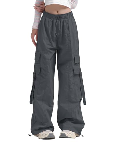 Women Quick-Dry Cargo Pants Y2K Wide Leg Baggy Pants Lightweight Hiking Pants Streetwear with Drawstring
