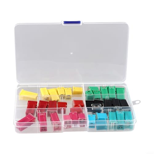 Kit de 36 fusibles para automóvil: perfil alto y bajo, 20 A a 80 A, aleación de cobre resistente al fuego, con caja de almacenamiento para camionetas Ford, autos y SUV miniatura 2