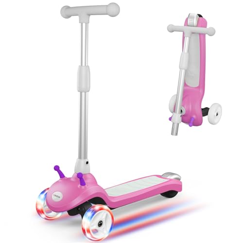 3 Wheel Electric Scooter for Kids Ages 2–8, LED Lighted Wheels, Extra Wide Anti-Slip Deck, 3 Adjustable Height Handlebars & Lean to Steer Technology, 80W Motor Scooter for Boys & Girls