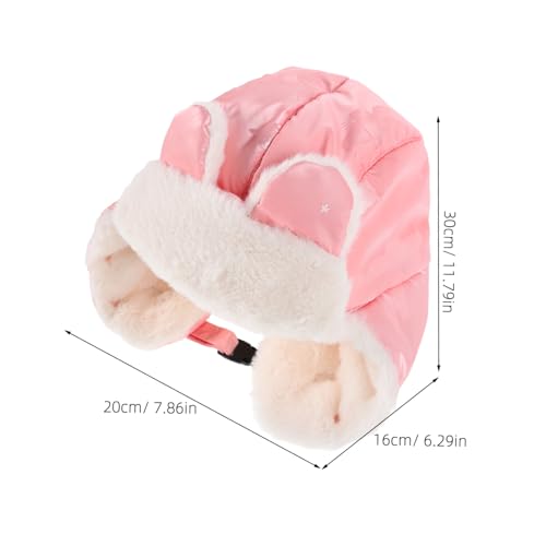KESYOO Boy Girl's Warm Trapper Hat Earflaps and Built Mask Windproof and Breathable for Cold Weather Skiing and Outdoor Activities Cartoon Design Pink2