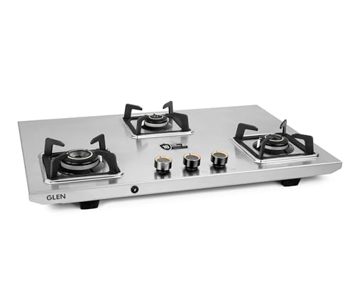 Image of Glen 3 Burner Stainless Steel LPG Gas Stove | Auto Ignition | 10 Year Warranty on Burners & Gas Valve | 1 Jumbo Forged Brass Burner | Ultra Tuff Body | 360 Revolving Inlet Nozzle | 1053UTTNDTSSAI