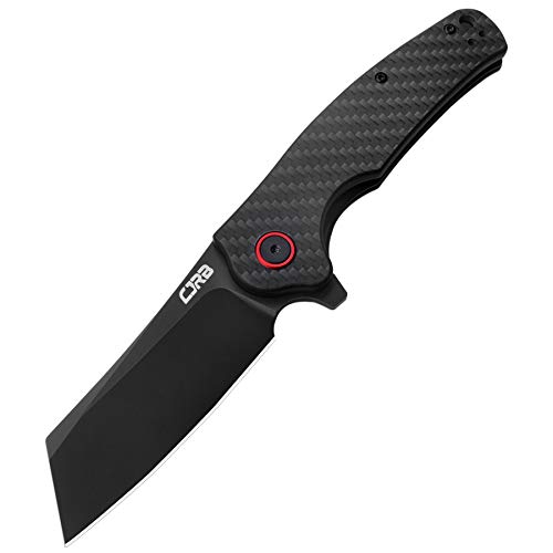CJRB Crag Folding Pocket Knife, 3.43″ AR-RPM9 Steel Blade Carbon Fiber Handle EDC Knife with Pocket Clip for Men Women Camping Survival Hiking, Black (J1904)