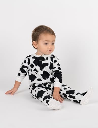 Leveret Boys Girls Kids Footed Fleece Pajama Cow Black 2 Year
