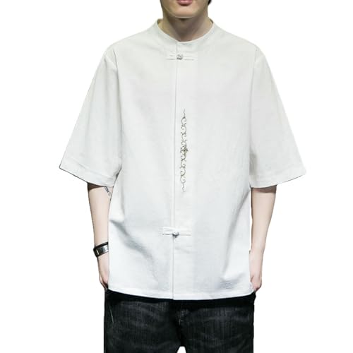 Chemise coton et lin homme style chinois manches courtes ample