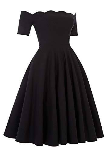 PAUL JONES 1950s Off The Shoulder Long Sleeve Flared Dress XL Black