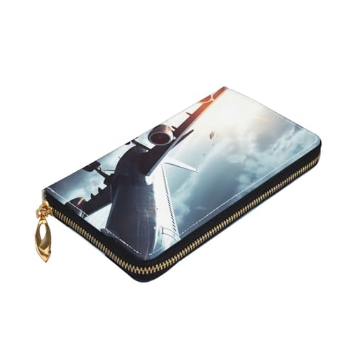 Airplane Women Wallets Leather Zip Around Clutch Purses Waterproof Credit Card Holder With Phone Holder Ladies Travel Coin Purse3