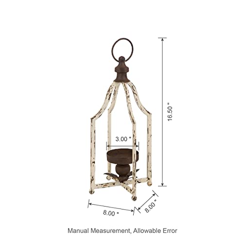 Glitzhome 1406202687 Farmhouse White Metal Lanterns Decorative Hanging Candle Lanterns thumb #3