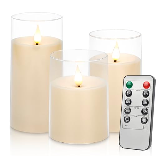 Image of Flameless Candles with Remote, 3-Pack Battery Candles, 3x4 /5 /6 Inches, White, LED Flickering Light, Acrylic Material, Safe for Kids and Pets, Perfect for Home Decor, Events, and Holiday Occasions