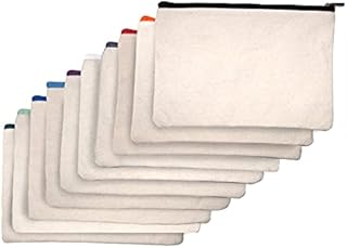 Cotton Canvas Blank Bags with Zipper-Makeup, Pencil, Toiletry, Multipurpose Bags-8.4 x 4.8 inch-Pack of 10 (Multi Colour)