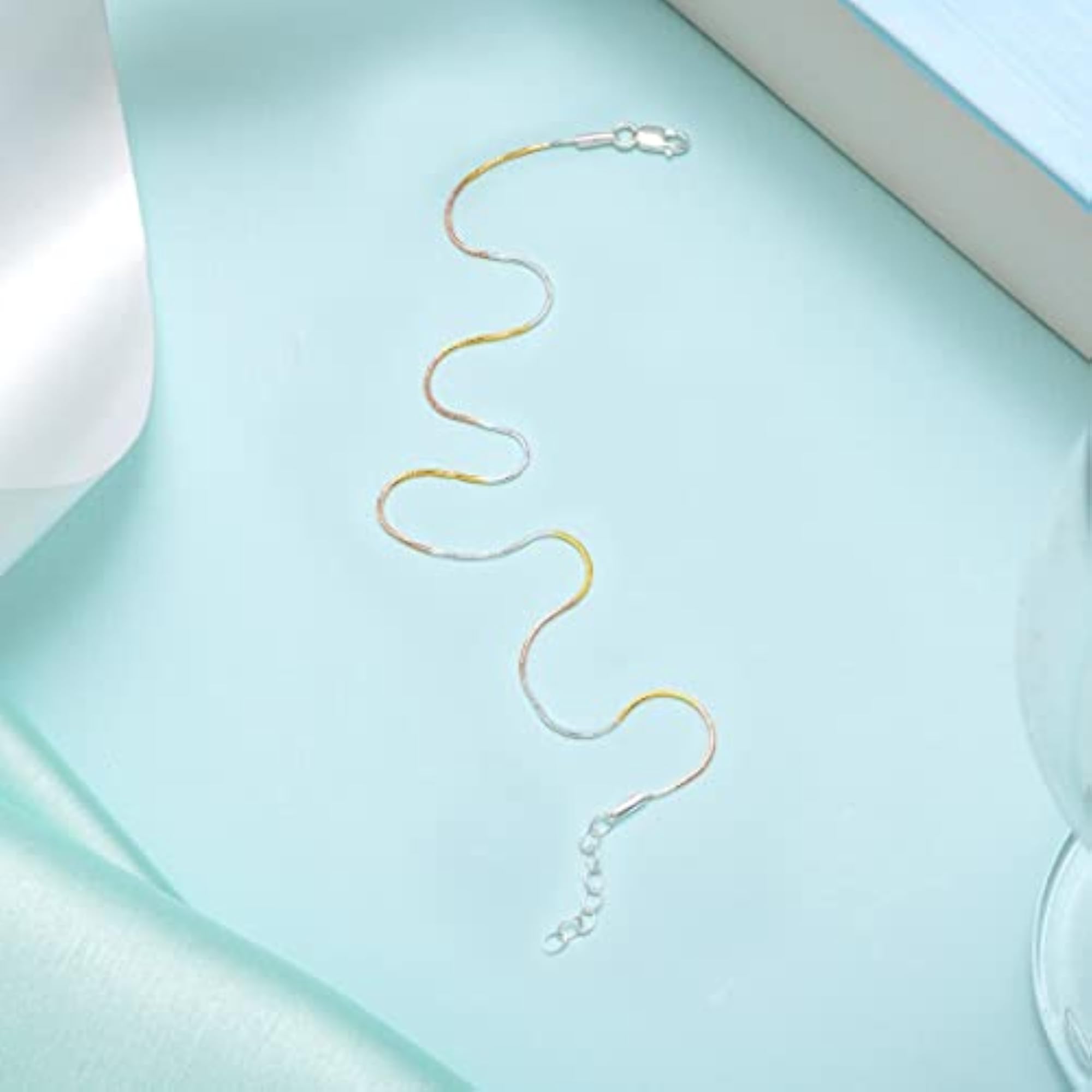 925 Silver Modest Chain Anklet Triple Tone Plating Hypoallergenic