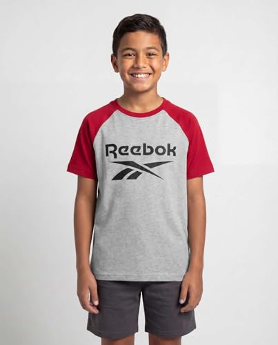 Image of Reebok 2 Pack: Boys Short Sleeve Raglan Cotton Crew Neck T Shirt Athletic Baseball Tee Tops Kids Teens Youth (6-18)