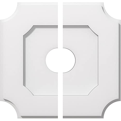 Image of Ekena Millwork CMP14LE2-03000 Locke Architectural Grade PVC Contemporary, Two Piece Urethane Ceiling Medallions 14 inchOD x 3 inchID x 8 1 /4 inchC x 1 inchP