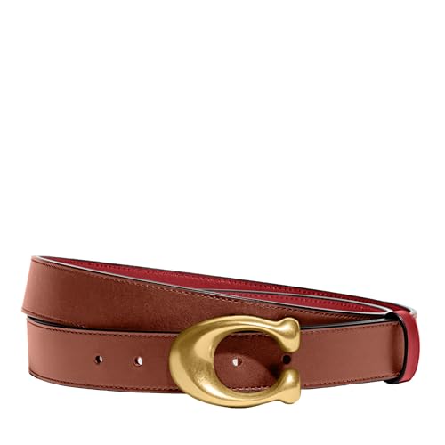 Coach Women's CTS Sculpted C Reversible Leather Belt, Saddle 1941 Red