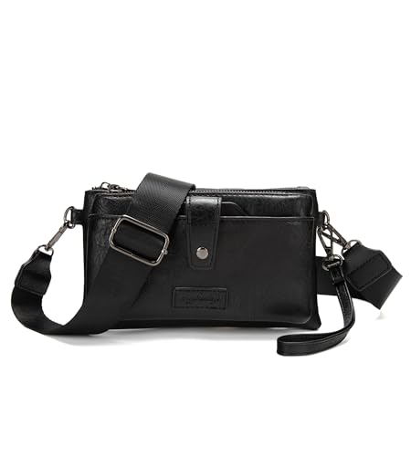 myfriday Vintage Leather Camera Crossbody Bag for Women, Stylish Two Layer Shoulder Bag Purse with Removable Card Slots