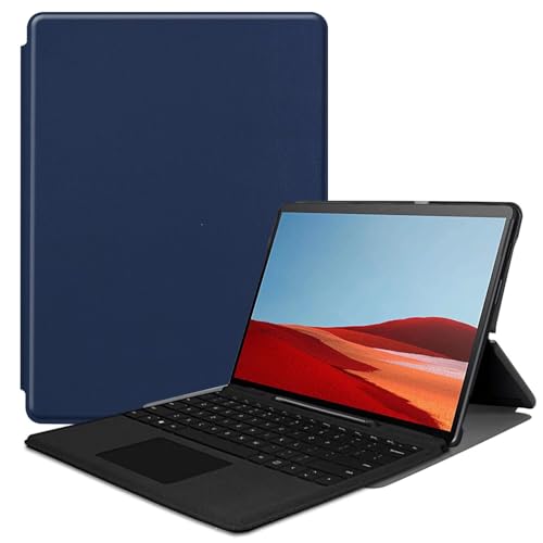 SZLONKOU Tablet Cover for Microsoft Surface Pro X 13 (2021/2020/2019 Release) Ultra Slim Lightweight Leather Case for Microsoft Surface Pro X Compatible with Type Cover Keyboard (Dark Blue)