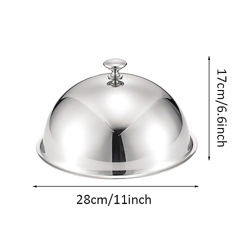 LOGSEE Cheese Melting Dome 2 pcs Stainless Steel Restaurant Cloche Serving Dish Food Cover Dome Plate Covers to Keep Food Warm Silver, 28cm
