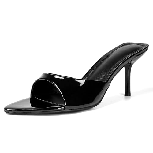 QIV Leopard Kitten Heels Pointed Toe Mule Heels for Women Open Toe Kitten Heel for Party Dressy Wedding