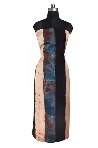 Image of Ethnics of Kutch Womens's Ajrakh Modal Silk Natural Dye Hand Block Print Unstitched Kurta Fabric