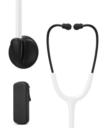 Image of Single Head Stethoscope with Case for Nurse /Nursing School Students | White Tube Essential Estetoscopio for Medical BP Monitoring & Home Use, with Accessories Name Tag
