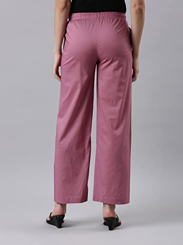 Image of GO COLORS Women Blue Stripe Cotton Wide Pants